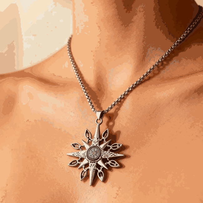 Vintage Compass Star Pendant Necklace for Women & Men | Silver-Tone Statement Chain Necklace — view 1