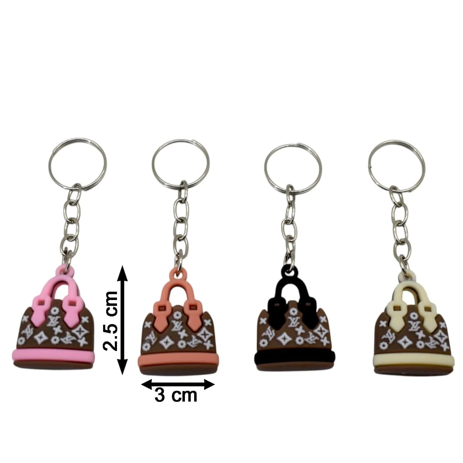 Pack of 4 Cute Handbag Shape PVC Rubber Keychains | Mini Purse Bag Charms for Keys, School Bags, Backpacks & Handbags | Multicolor Key Ring Set — thumbnail 2