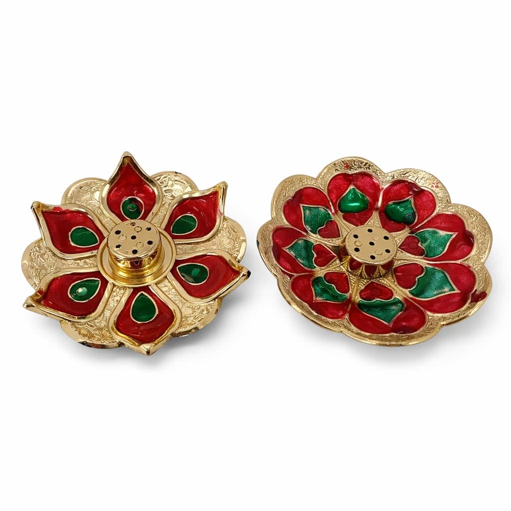 Decorative Agarbatti Stand Holder for Pooja | Floral Incense Stick Burner | Metal Finish Ash Catcher | Home Temple Accessory | Pack of 2 — view 1