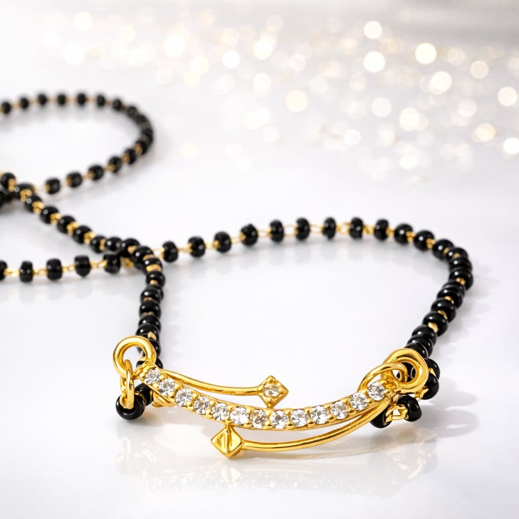 Gold Plated Crystal Mangalsutra for Women | Elegant Black Bead Traditional Mangalsutra Necklace — view 1