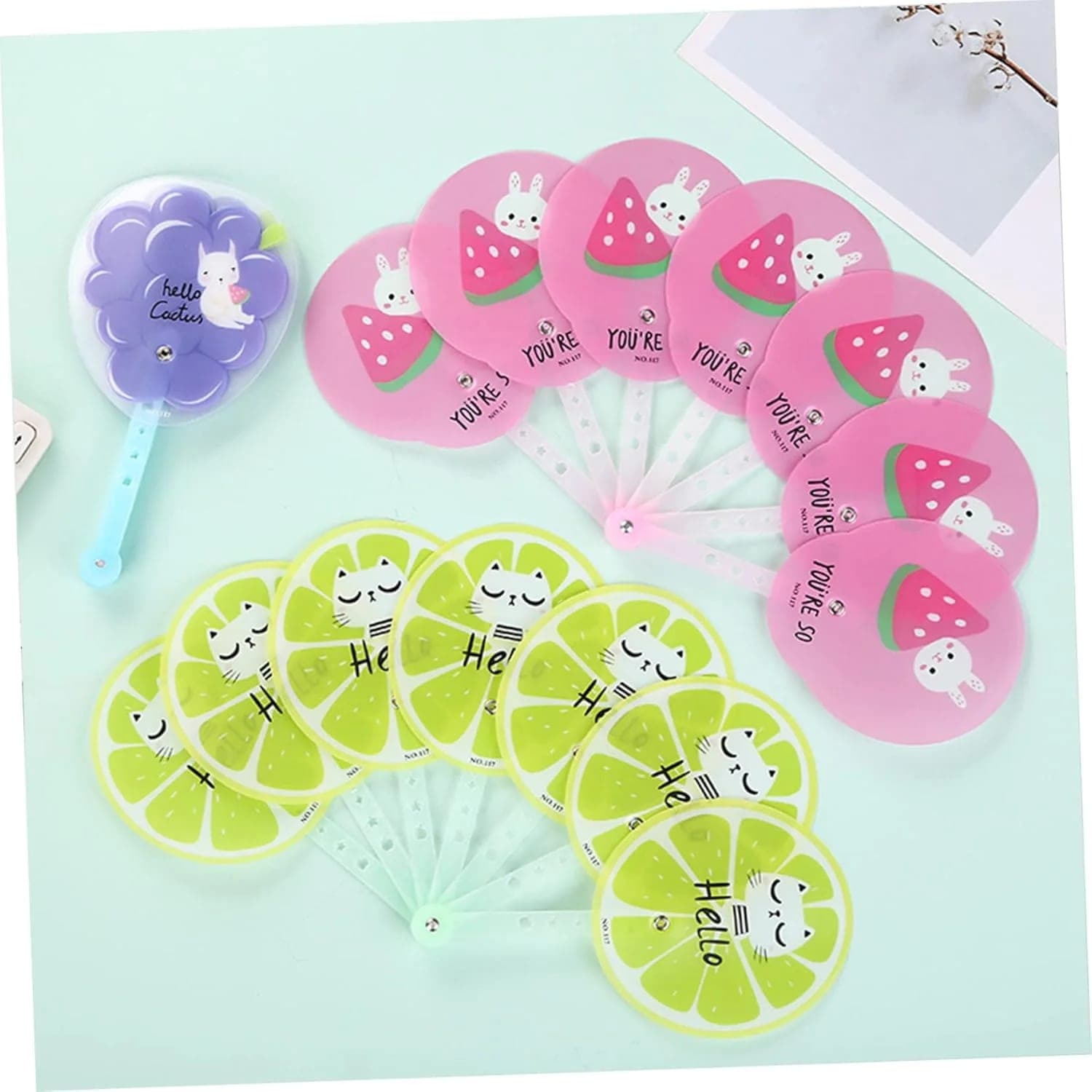Cute Cartoon Mini Folding Hand Fan for Kids | Portable Summer Pocket Fan | Fruit & Animal Theme | Random Design | Pack of 2 — view 1