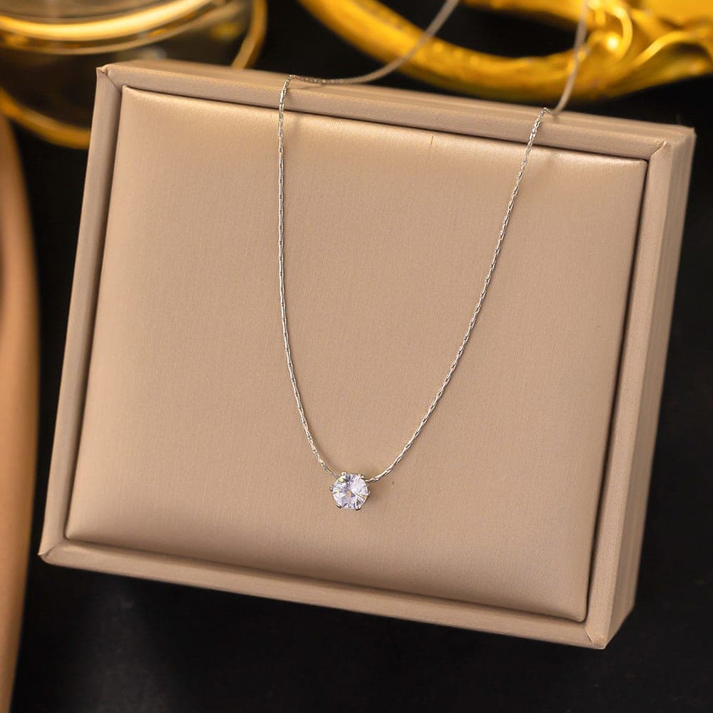 Gold Plated Solitaire Crystal Pendant Necklace for Women & Girls | Minimalist Korean Style Fashion Chain | Pack of 1 — thumbnail 2