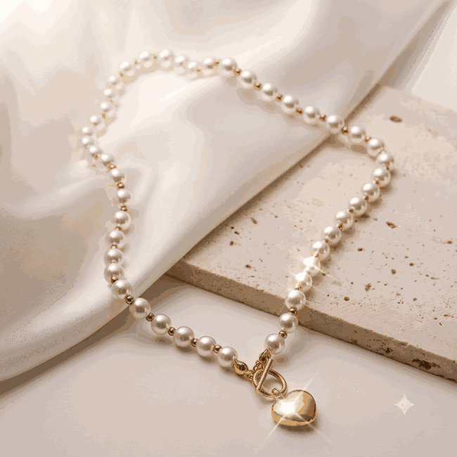 Elegant Pearl Beaded Heart Pendant Necklace for Women & Girls | Gold-Tone Chain | Fashion Jewelry — view 1