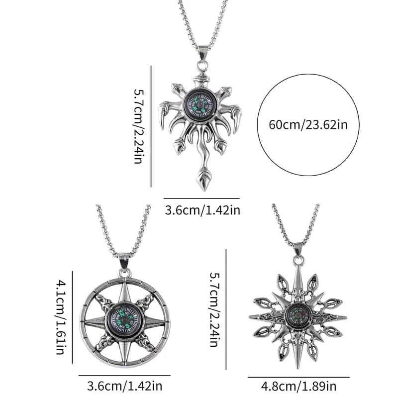 Vintage Compass Star Pendant Necklace for Women & Men | Silver-Tone Statement Chain Necklace — thumbnail 4