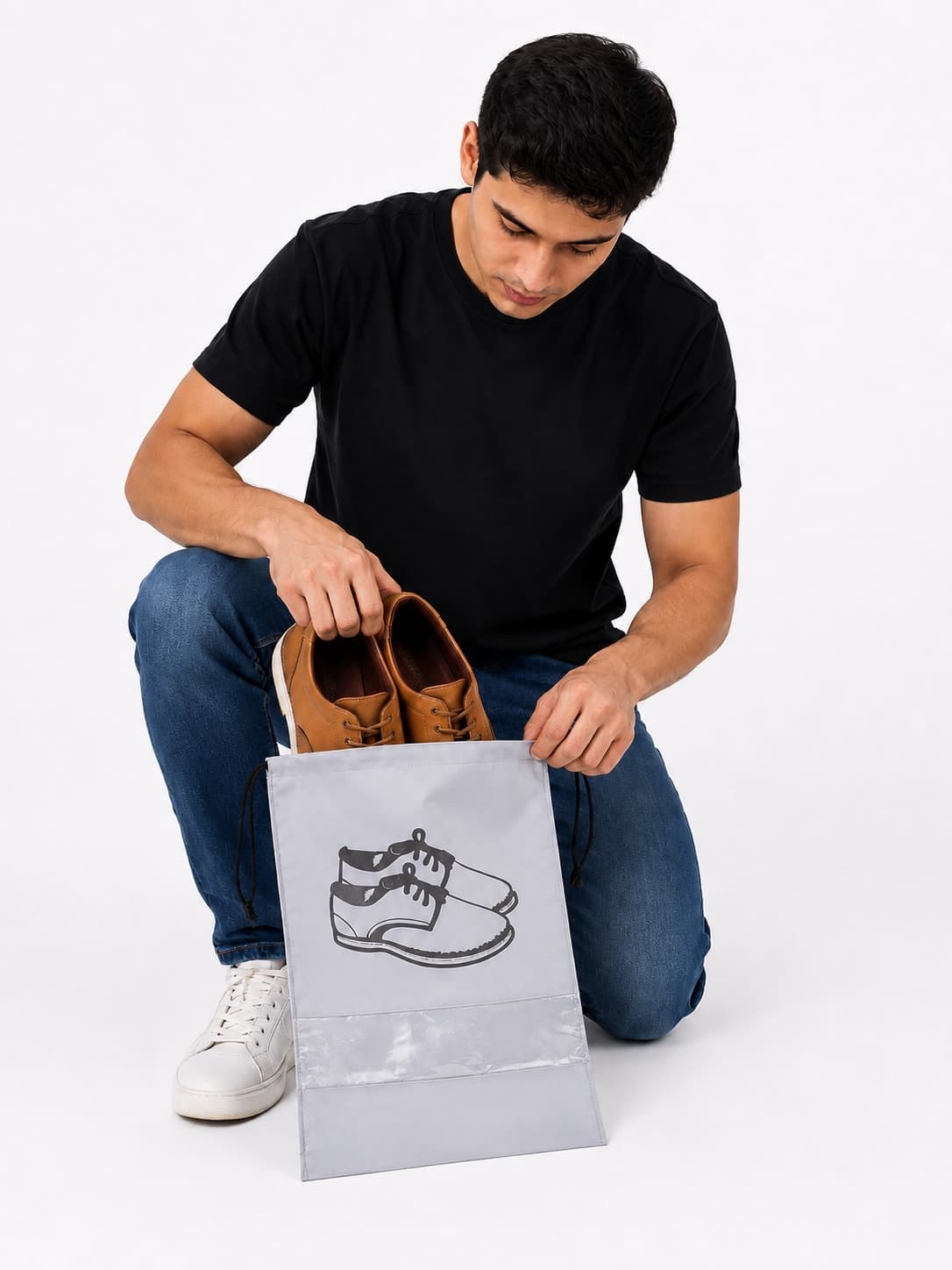 Pack of 5 Non-Woven Shoe Storage Bags with Transparent Window | Drawstring Travel Shoe Organizer | Dustproof Multipurpose Shoe Pouches — thumbnail 2