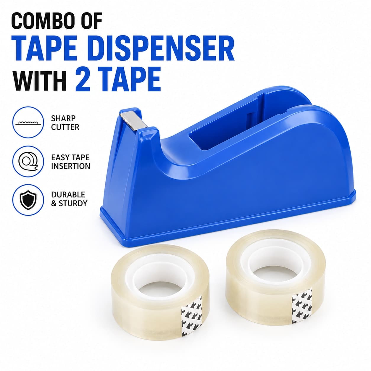 Tape Dispenser with 2 Clear Cello Tape Rolls Combo | Desktop Tape Cutter | Heavy Duty Plastic Tape Holder for Office, School & Home — thumbnail 4