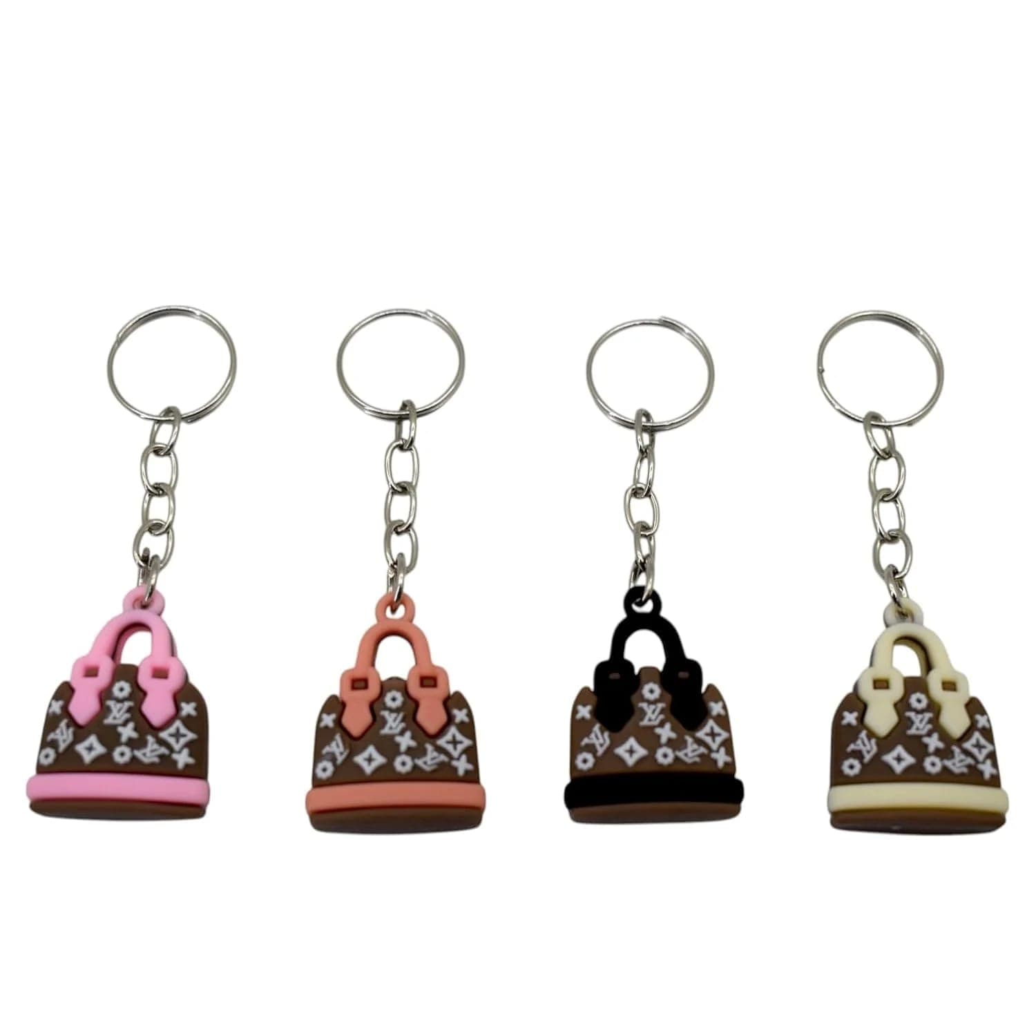Pack of 4 Cute Handbag Shape PVC Rubber Keychains | Mini Purse Bag Charms for Keys, School Bags, Backpacks & Handbags | Multicolor Key Ring Set — wholesale price India