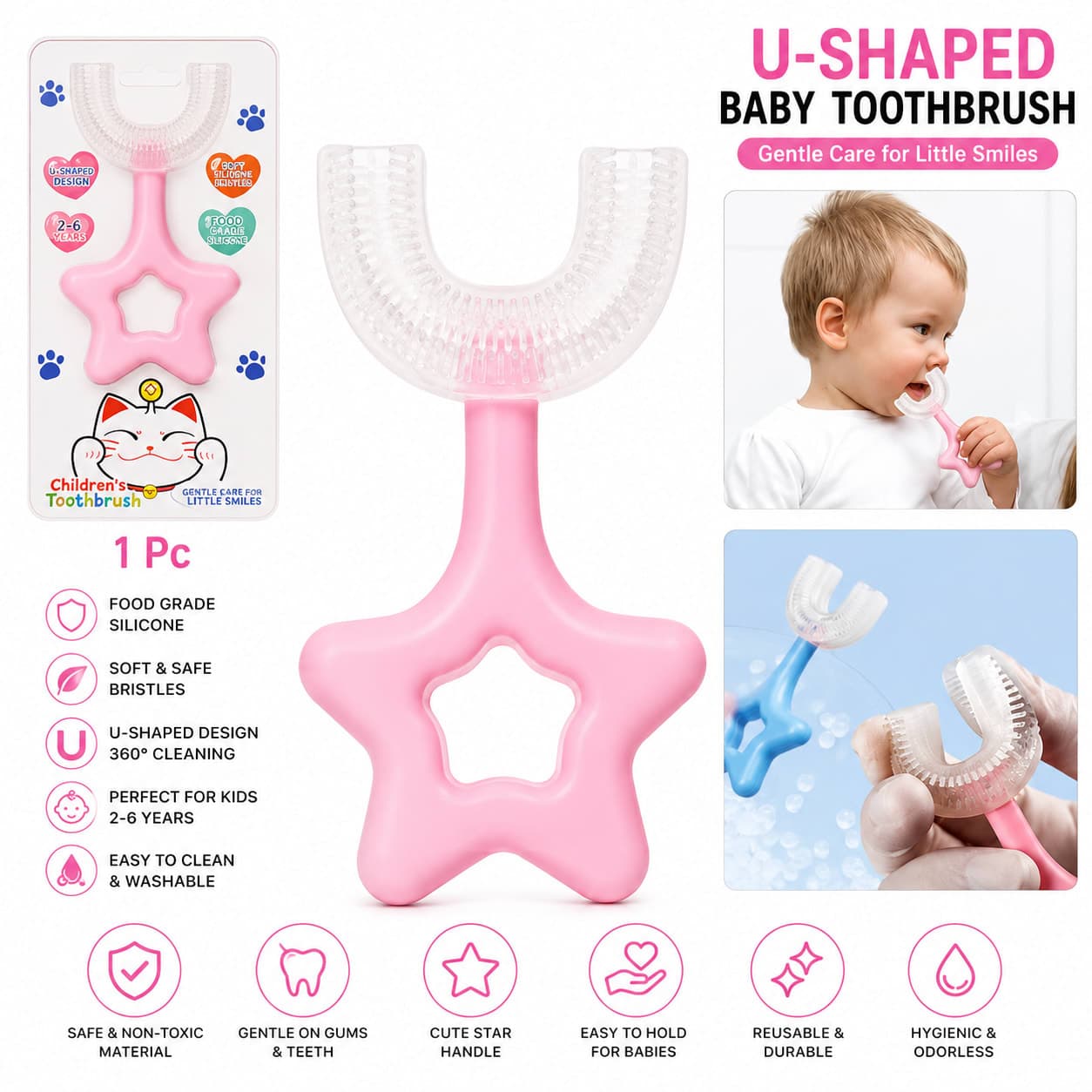 Baby Finger Toothbrush Silicone Teether Brush with Star Handle – Pack of 3 | 360° Soft Gum Cleaner | BPA Free Infant Oral Care Toothbrush for Babies & Toddlers — thumbnail 3