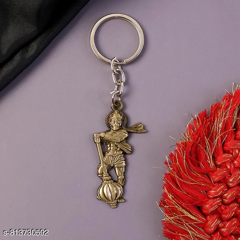 Hanuman Ji Metal Keychain | Bajrangbali Key Ring for Car, Bike, House & Office Keys | Antique Finish Religious Key Holder — thumbnail 2