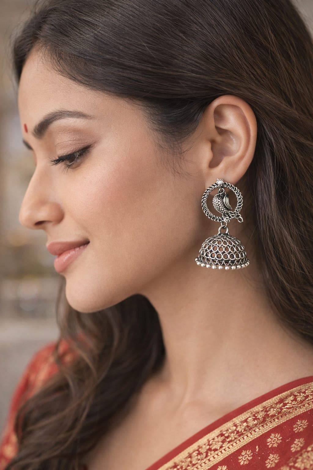 Shringarika Oxidised Silver Earrings Combo Pack of 3 for Women & Girls | Kashmiri Jhumka, Korean Stud & Traditional Party Wear Earrings — thumbnail 4