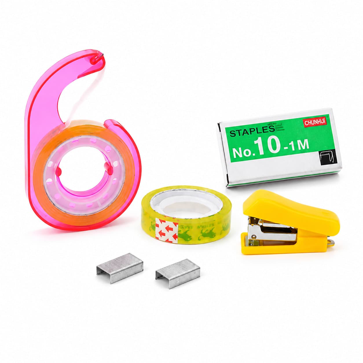 Mini Stationery Kit Set with Stapler, 2 Transparent Tape Rolls, Tape Dispenser & Staple Pins | Office, School & Home Supplies (5 Pieces) — thumbnail 2
