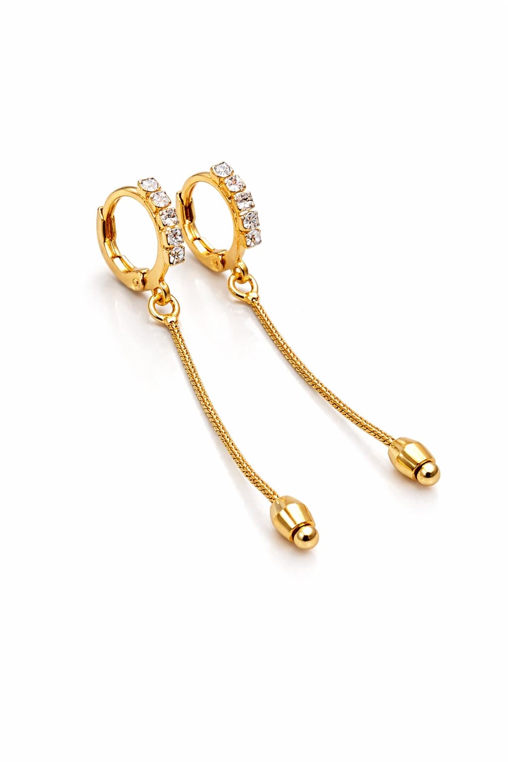 Gold Plated Crystal Tassel Hoop Earrings for Women | Elegant Long Chain Dangle Earrings — view 1