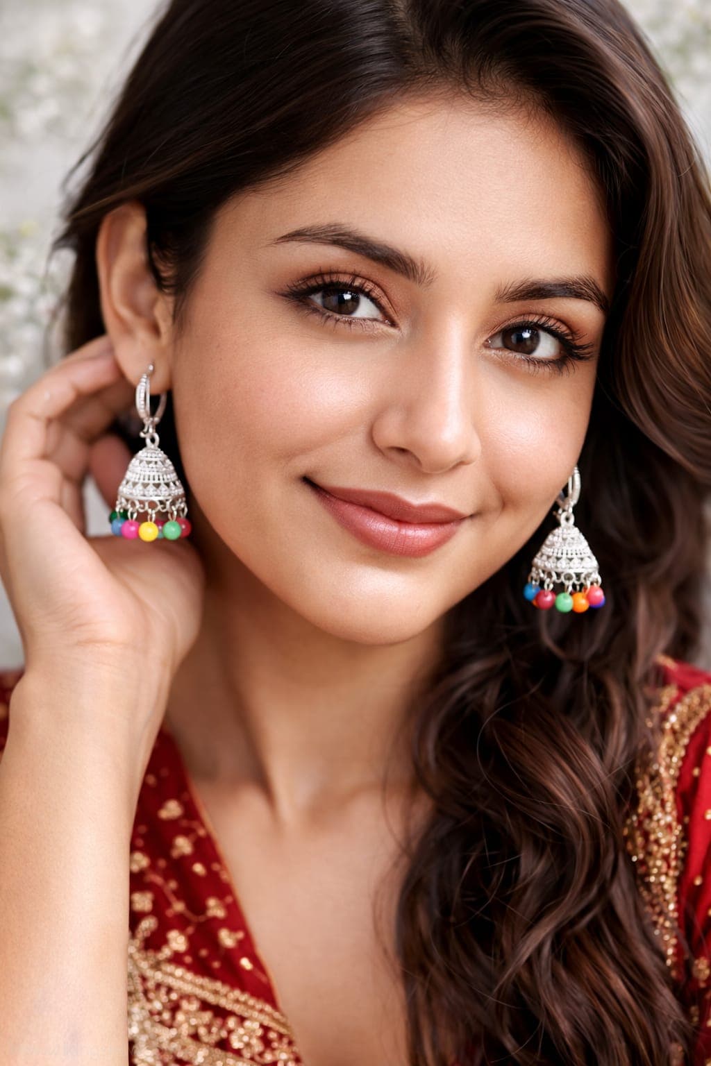 Oxidised Silver Plated Multicolor Jhumka Hoop Earrings for Women | Traditional Ethnic Dangler Earrings — thumbnail 2