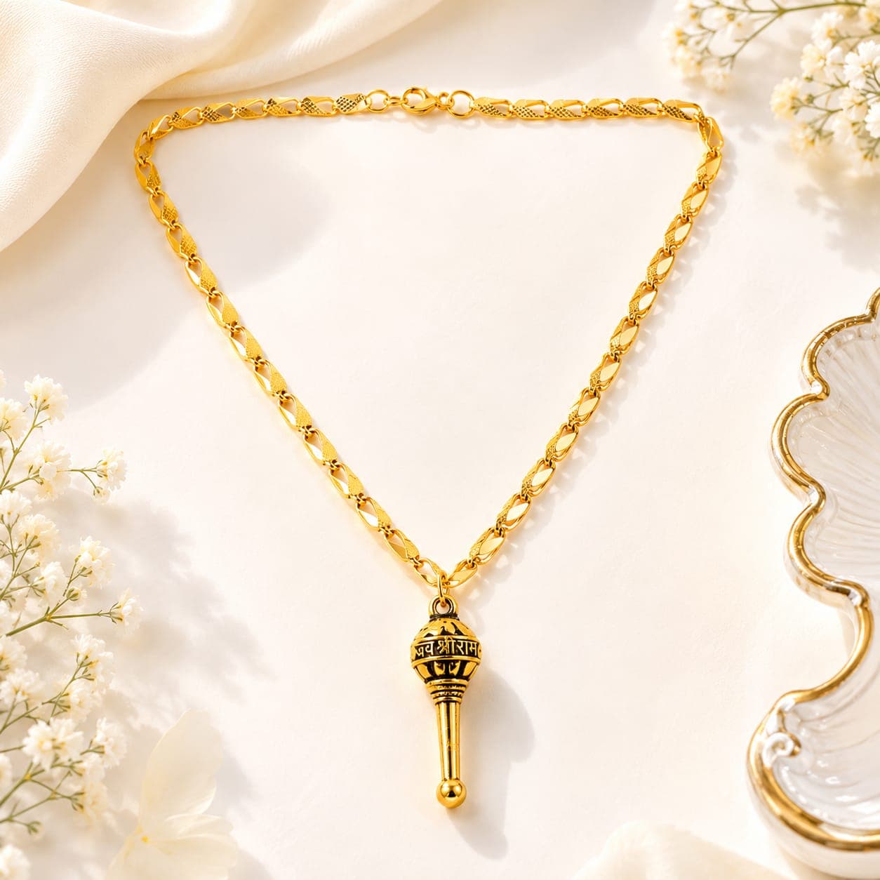 Gold Plated Om & Mahadev Damru Pendant Combo Necklace for Men & Boys | Religious Hindu Chain Set | Pack of 2 — thumbnail 3