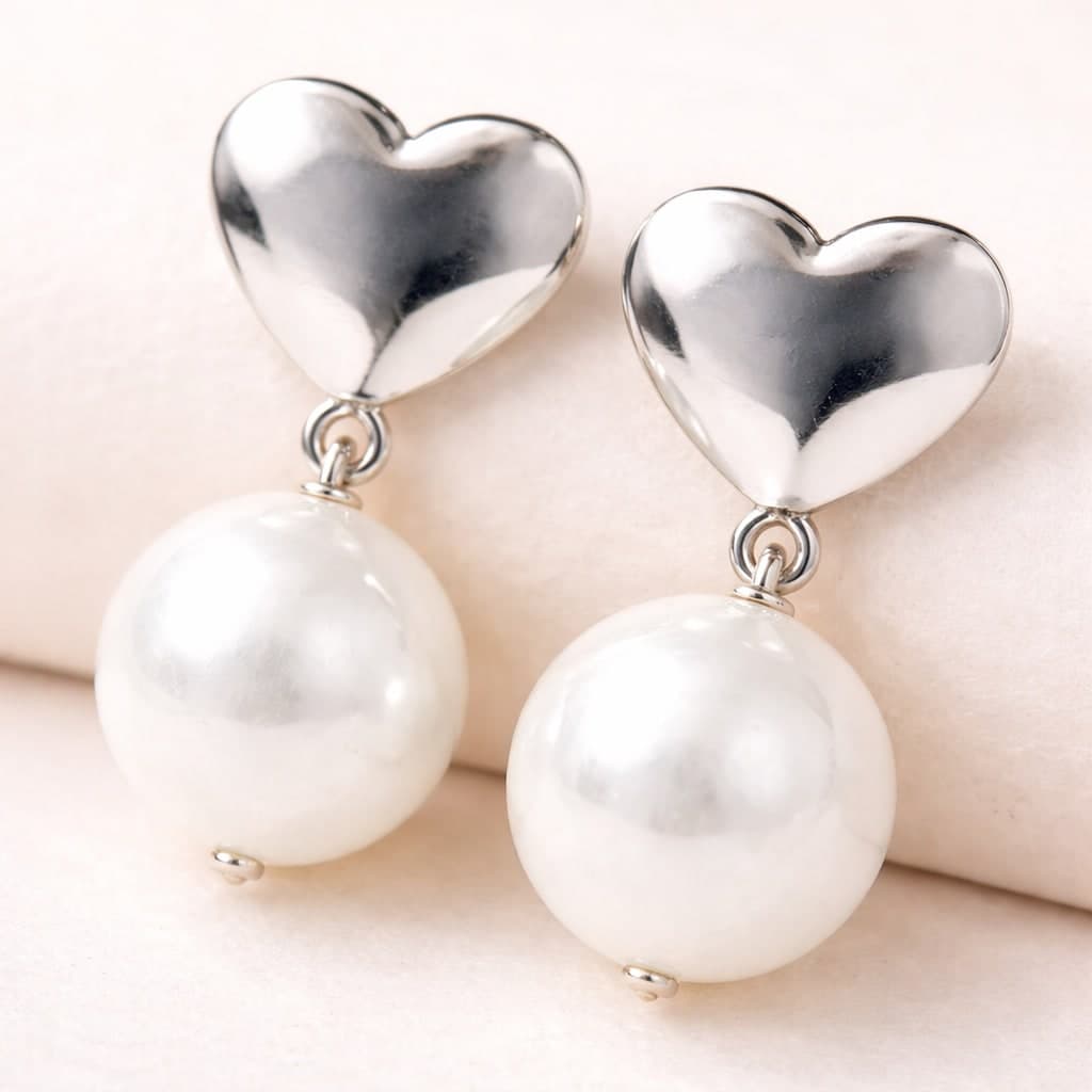 Shringarika Heart Pearl Drop Earrings for Women & Girls | Silver Finish Heart Stud with Pearl Dangle | Elegant Party Wear Fashion Jewellery — view 1
