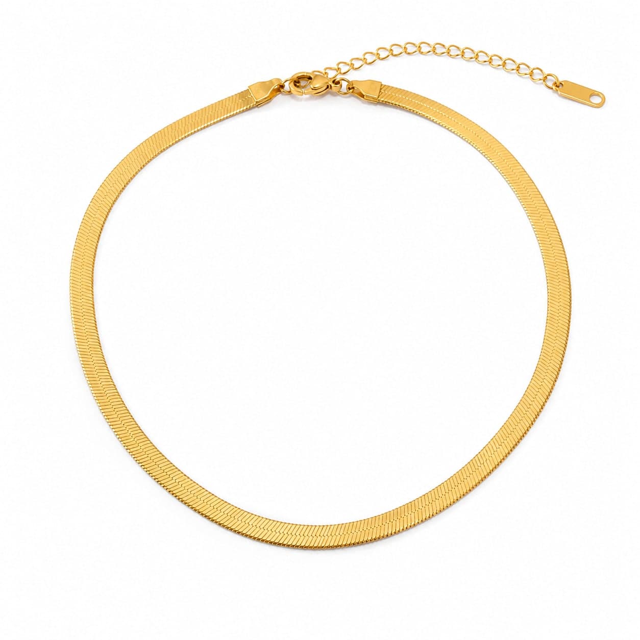 Gold-Tone Herringbone Snake Chain Necklace for Women & Girls | Flat Link Minimalist Fashion Necklace — thumbnail 3