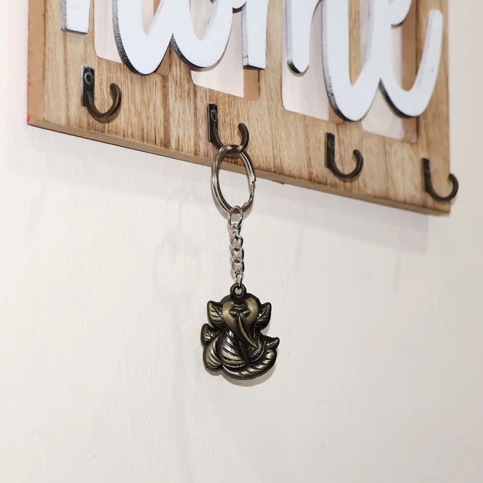 Lord Ganesha Metal Keychain | Ganpati Bappa Key Ring for Car, Bike, House & Office Keys | Antique Finish Religious Key Holder — thumbnail 2