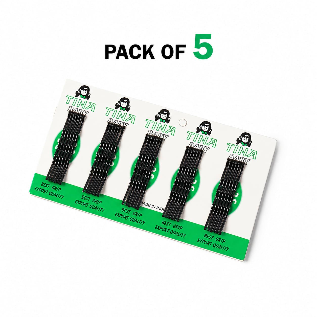Pack of 5 Black Bobby Pins for Women & Girls | Strong Metal Hair Pins | Everyday Hair Styling Accessories — wholesale price India