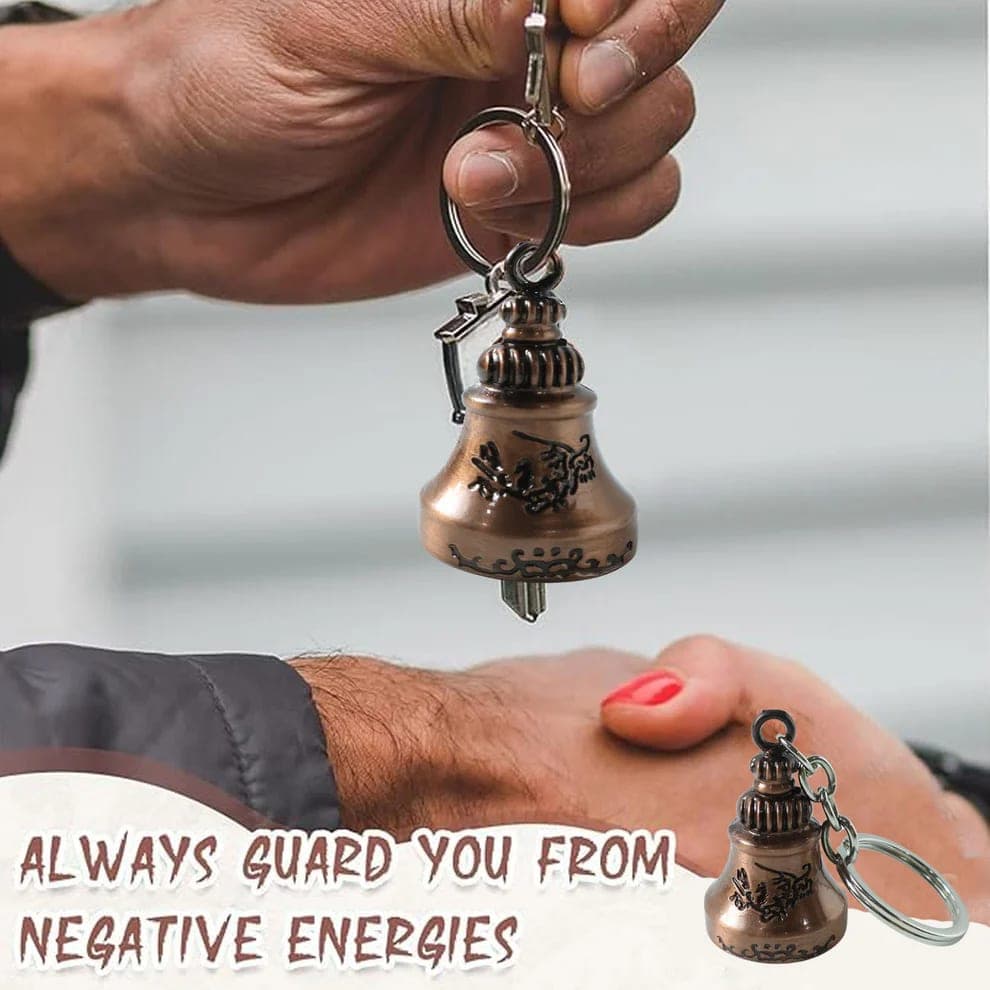 Vintage Metal Bell Keychain | Antique Bronze Lucky Bell Key Ring for Car, Bike, House & Office Keys | Decorative Hanging Key Holder — thumbnail 2