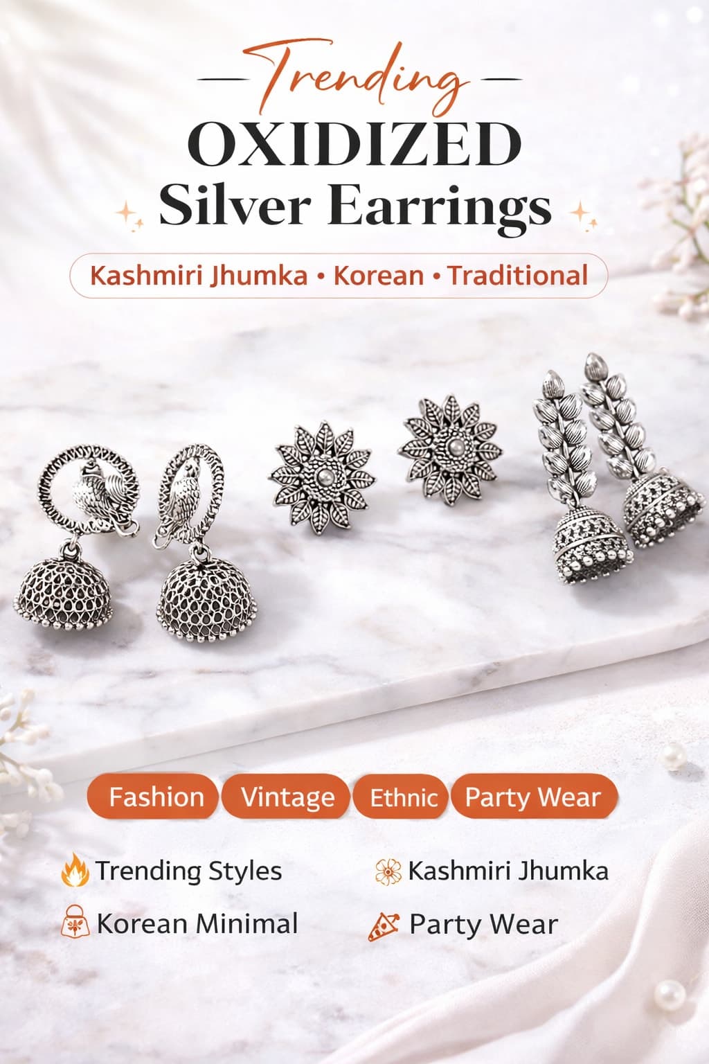 Shringarika Oxidised Silver Earrings Combo Pack of 3 for Women & Girls | Kashmiri Jhumka, Korean Stud & Traditional Party Wear Earrings — wholesale price India