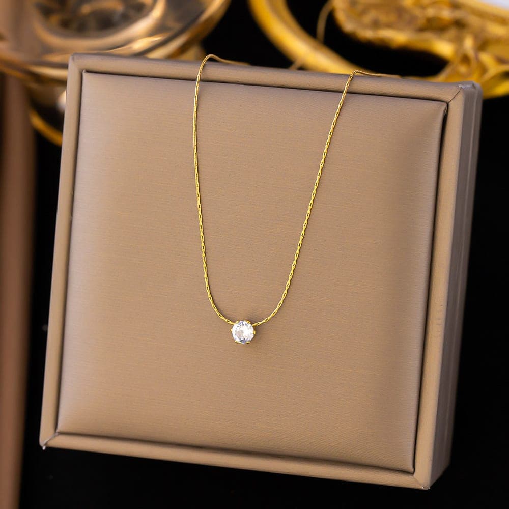 Gold Plated Solitaire Crystal Pendant Necklace for Women & Girls | Minimalist Korean Style Fashion Chain | Pack of 1 — view 1