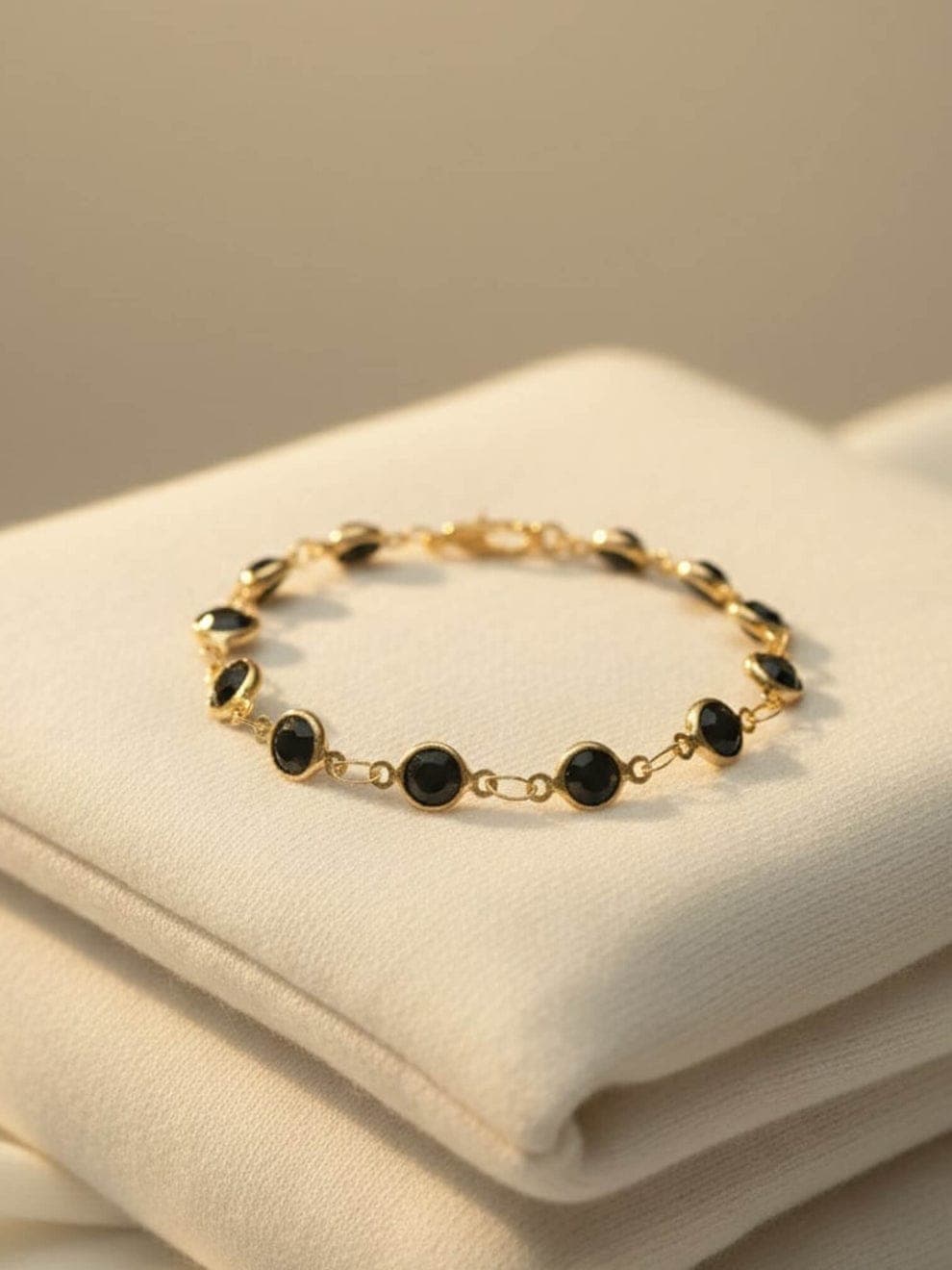 Black Stone Gold Plated Adjustable Bracelet for Women | Elegant Minimalist Chain Bracelet — view 1