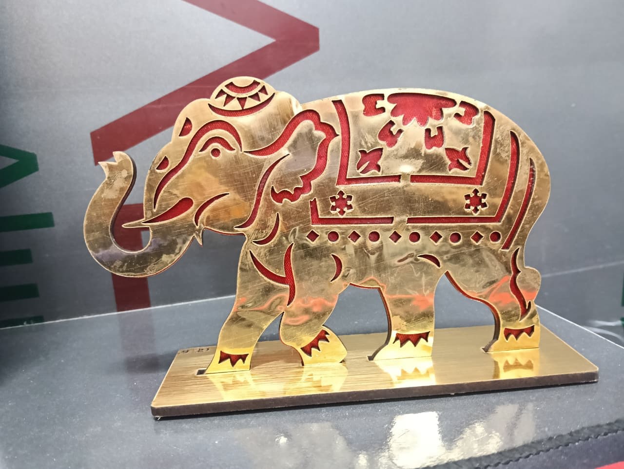 Decorative Wooden Elephant Showpiece for Home Decor | Laser Cut MDF Elephant Tabletop Statue | Lucky Elephant Decorative Stand | Pack of 1 — thumbnail 2
