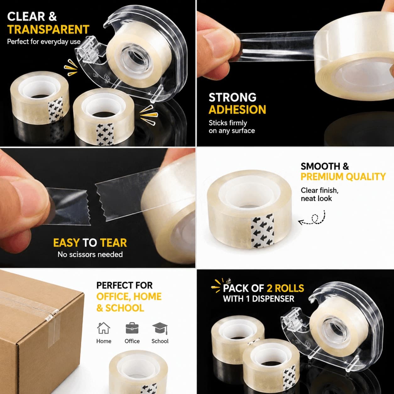 Transparent Mini Tape with Dispenser | Clear Adhesive Office & Stationery Tape | Pack of 2 Tape Rolls + 1 Dispenser — thumbnail 2