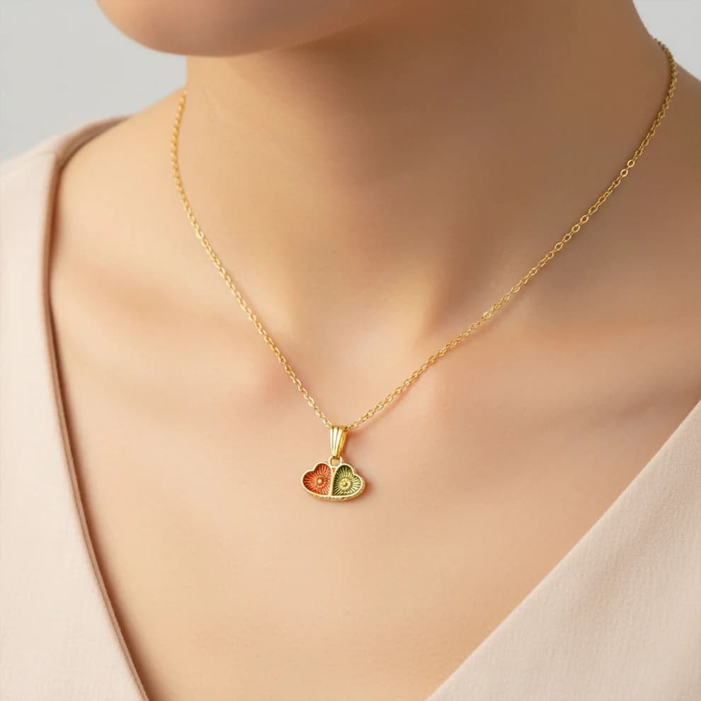 Gold Plated Double Heart Pendant Necklace for Women & Girls | Elegant Heart Charm Chain Necklace | Lightweight Daily Wear Fashion Jewelry — thumbnail 2