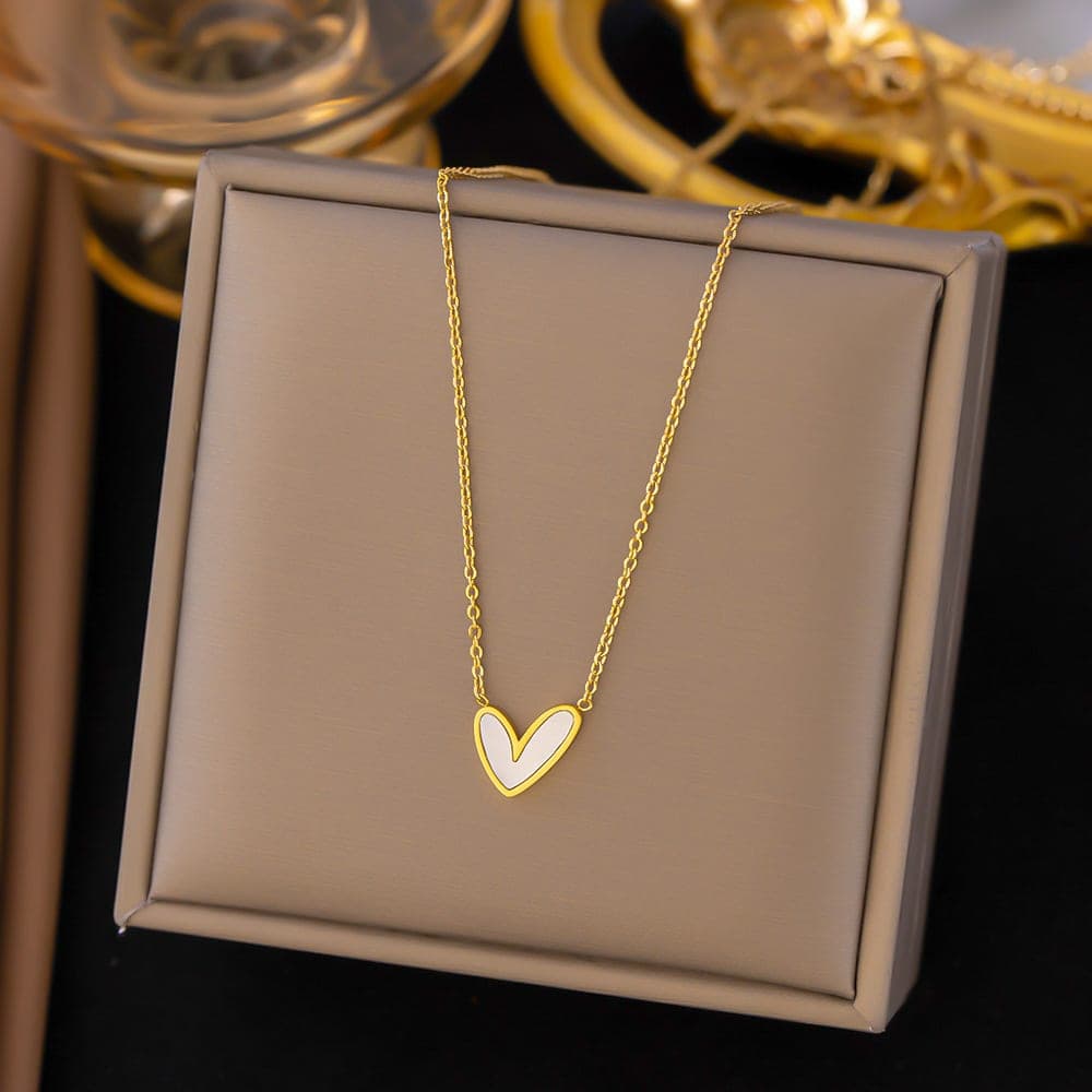 Gold Plated White Heart Pendant Necklace for Women & Girls | Minimalist Korean Style Fashion Chain | Pack of 1 — view 1