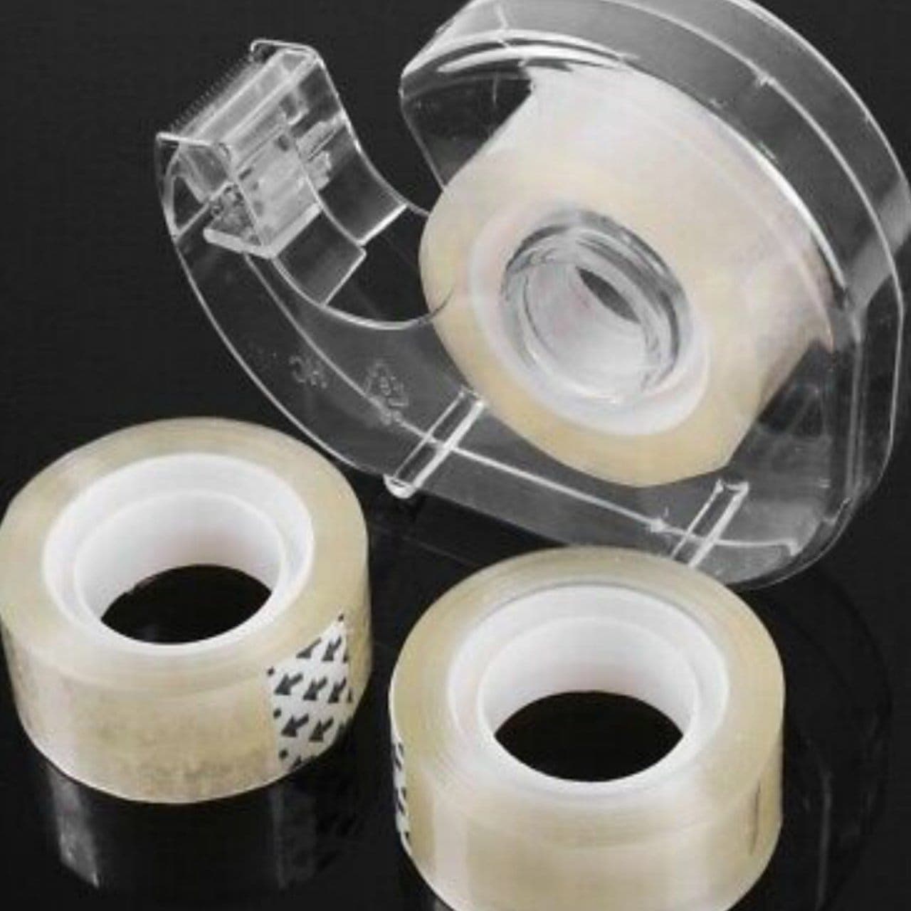 Transparent Mini Tape with Dispenser | Clear Adhesive Office & Stationery Tape | Pack of 2 Tape Rolls + 1 Dispenser — view 1
