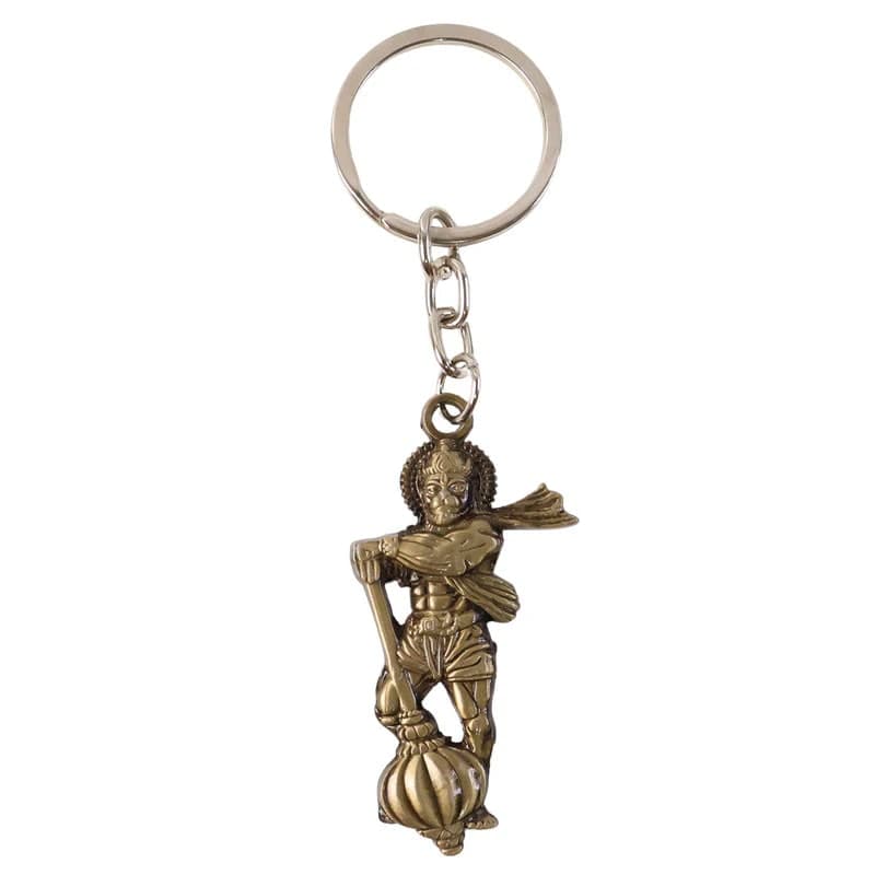 Hanuman Ji Metal Keychain | Bajrangbali Key Ring for Car, Bike, House & Office Keys | Antique Finish Religious Key Holder — view 1