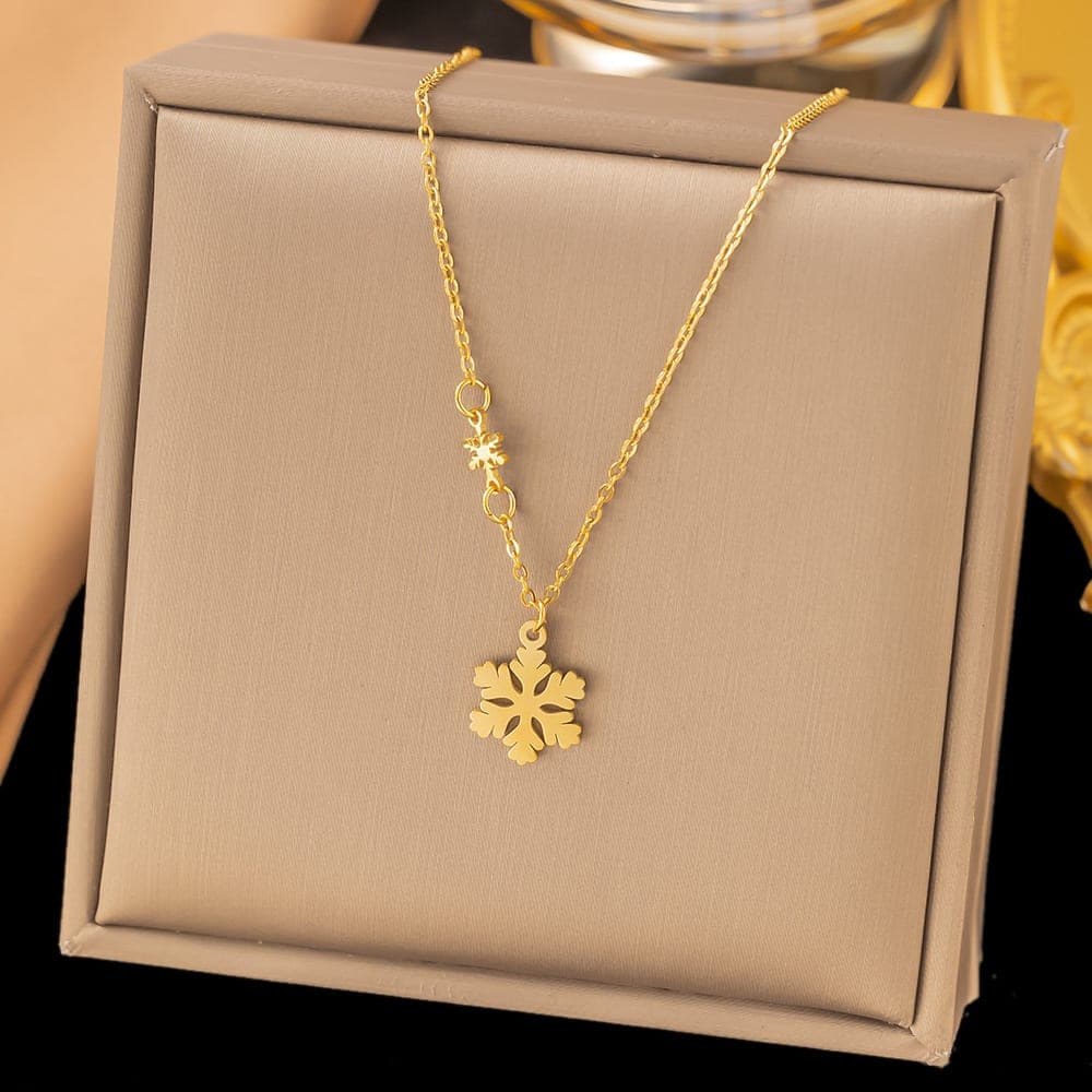 Gold Plated Snowflake Pendant Necklace for Women & Girls | Minimalist Korean Style Fashion Chain | Pack of 1 — view 1