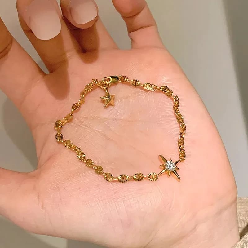 Gold Plated Starburst Crystal Bracelet for Women & Girls | Adjustable Minimalist Chain Bracelet — thumbnail 3