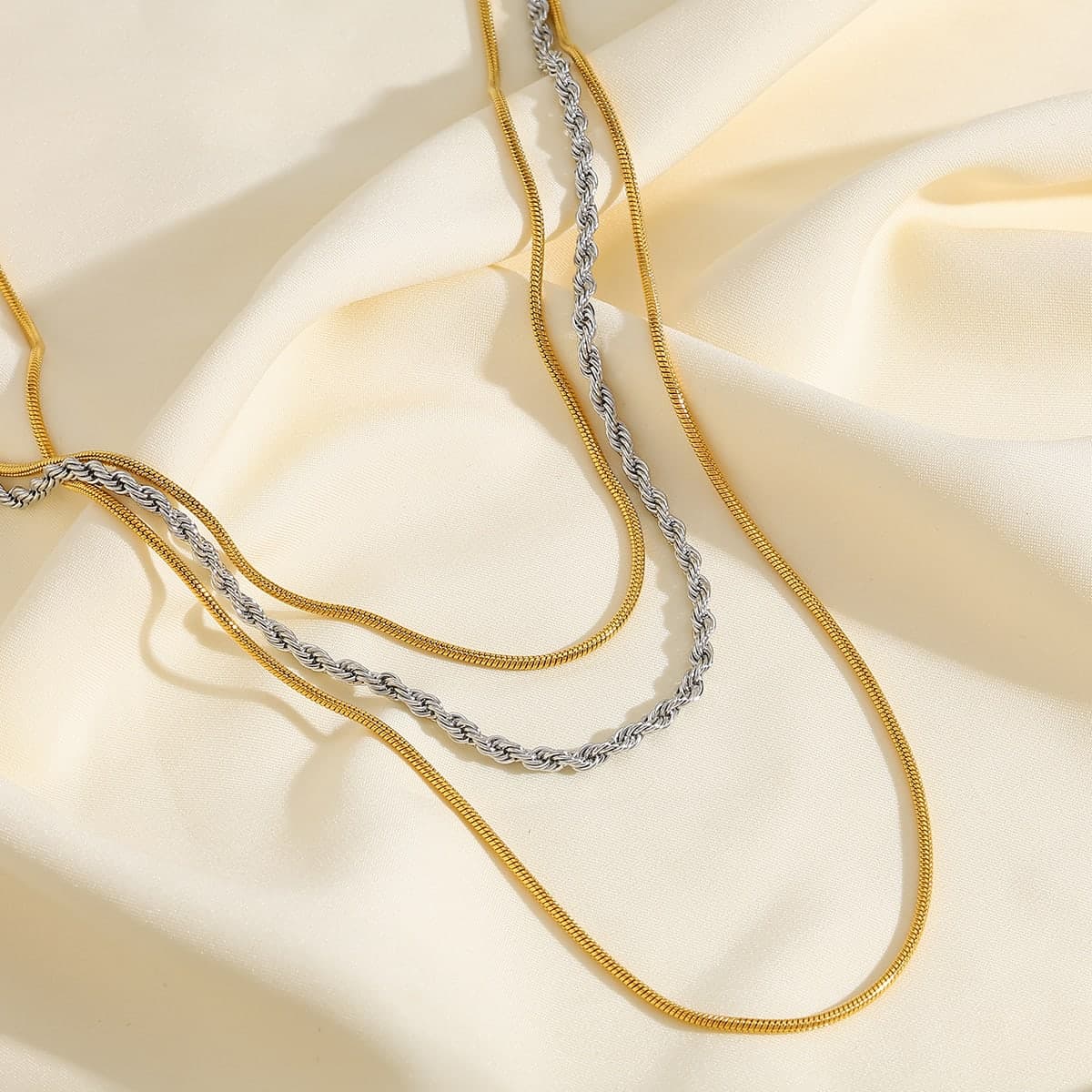Layered Gold & Silver Snake Chain Necklace for Women & Girls | Dual-Tone Multi-Layer Fashion Necklace — thumbnail 2