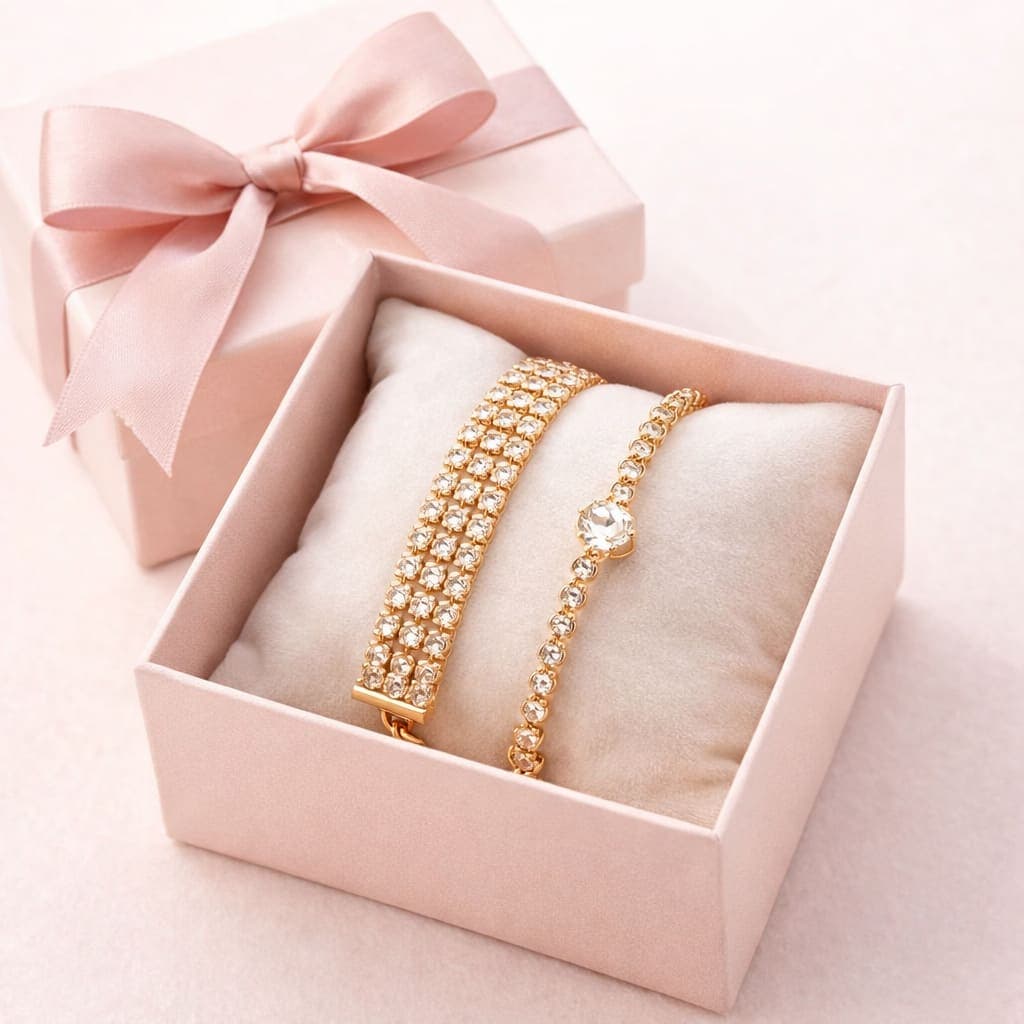 Shringarika Women's Bracelet Combo Pack of 2 | Rose Gold Crystal Bracelet & Multicolor Beaded Stretch Bracelet | Adjustable Fashion Jewellery for Women & Girls — thumbnail 4