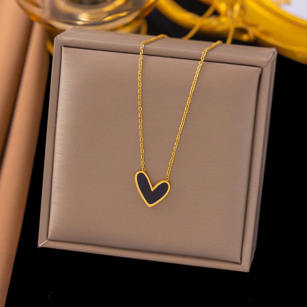 Gold Plated Black Heart Pendant Necklace for Women & Girls | Minimalist Korean Style Fashion Chain | Pack of 1 — view 1