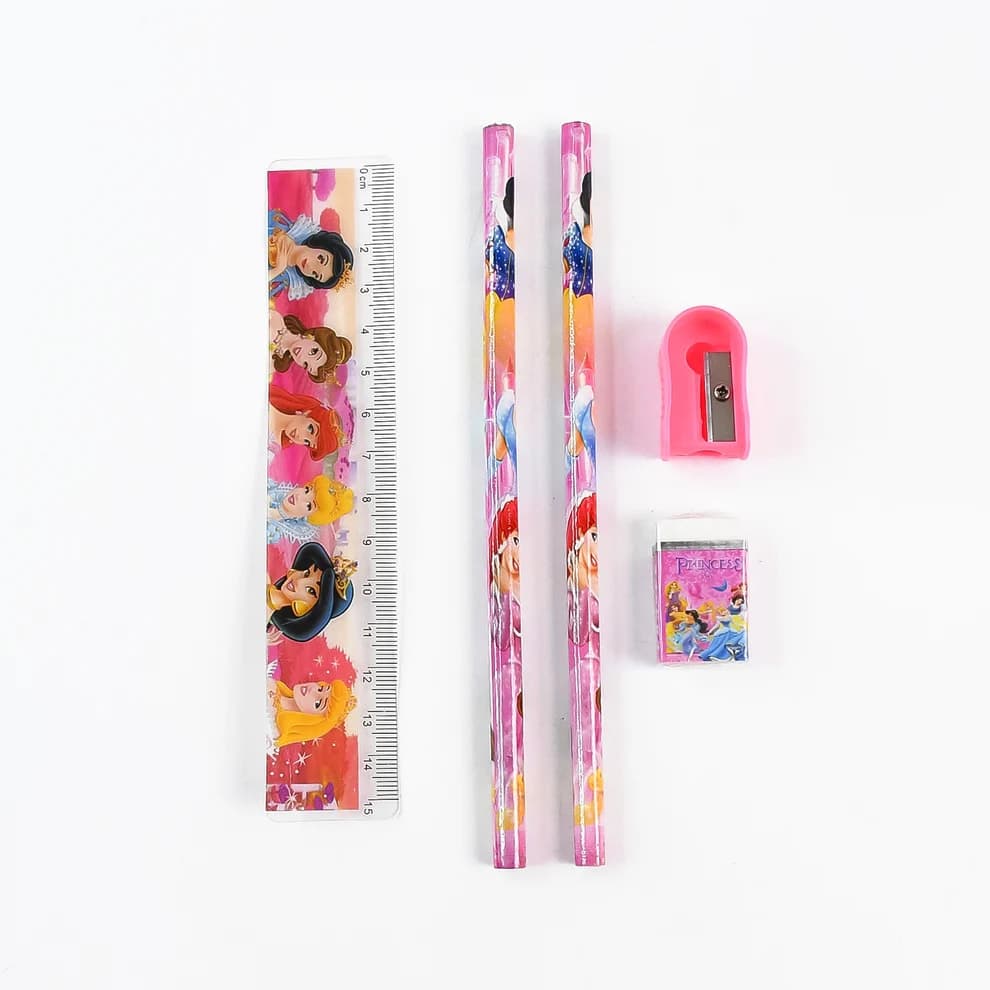 Princess Stationery Kit for Kids | 5-Piece School Stationery Set with 2 Pencils, 15 cm Scale, Eraser & Sharpener | Cartoon Study Kit — thumbnail 3