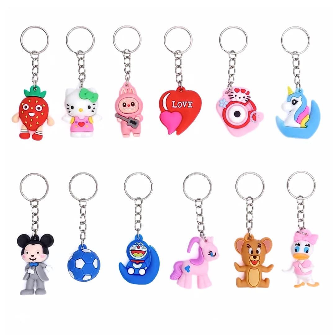 Cute Cartoon PVC Keychain Set | Soft Rubber Key Ring for Keys, Bags & Backpacks | Random Assorted Designs | Pack of 4 — thumbnail 3