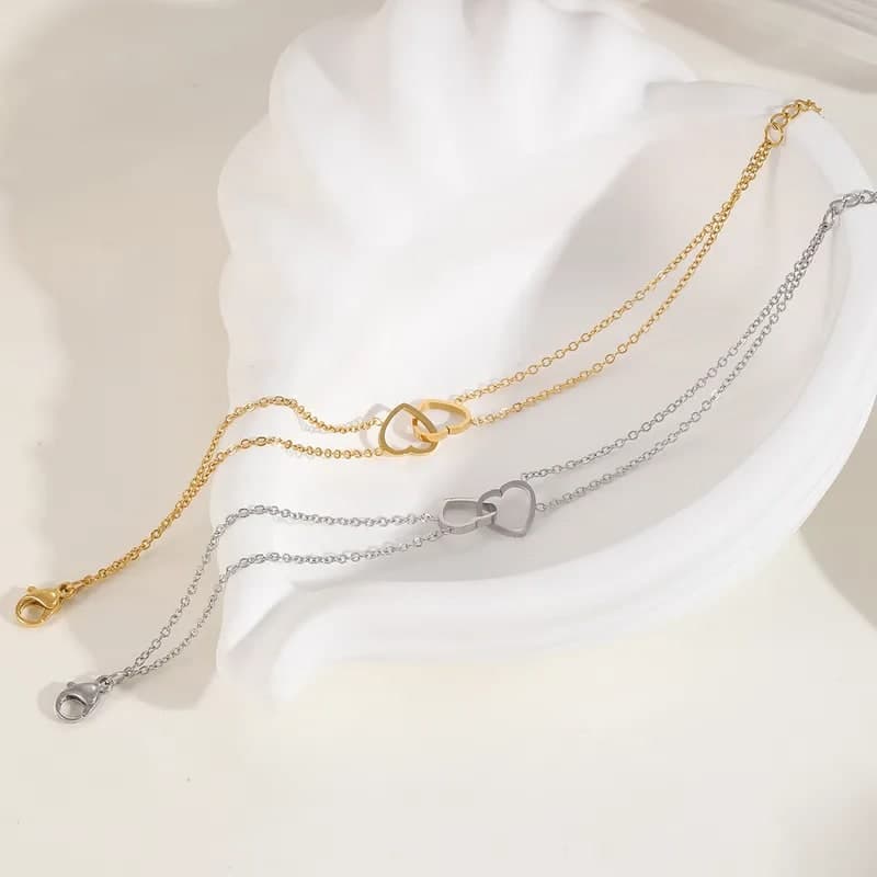 Gold Plated Double Heart Pendant Necklace for Women & Girls | Minimalist Heart Chain Necklace — thumbnail 3