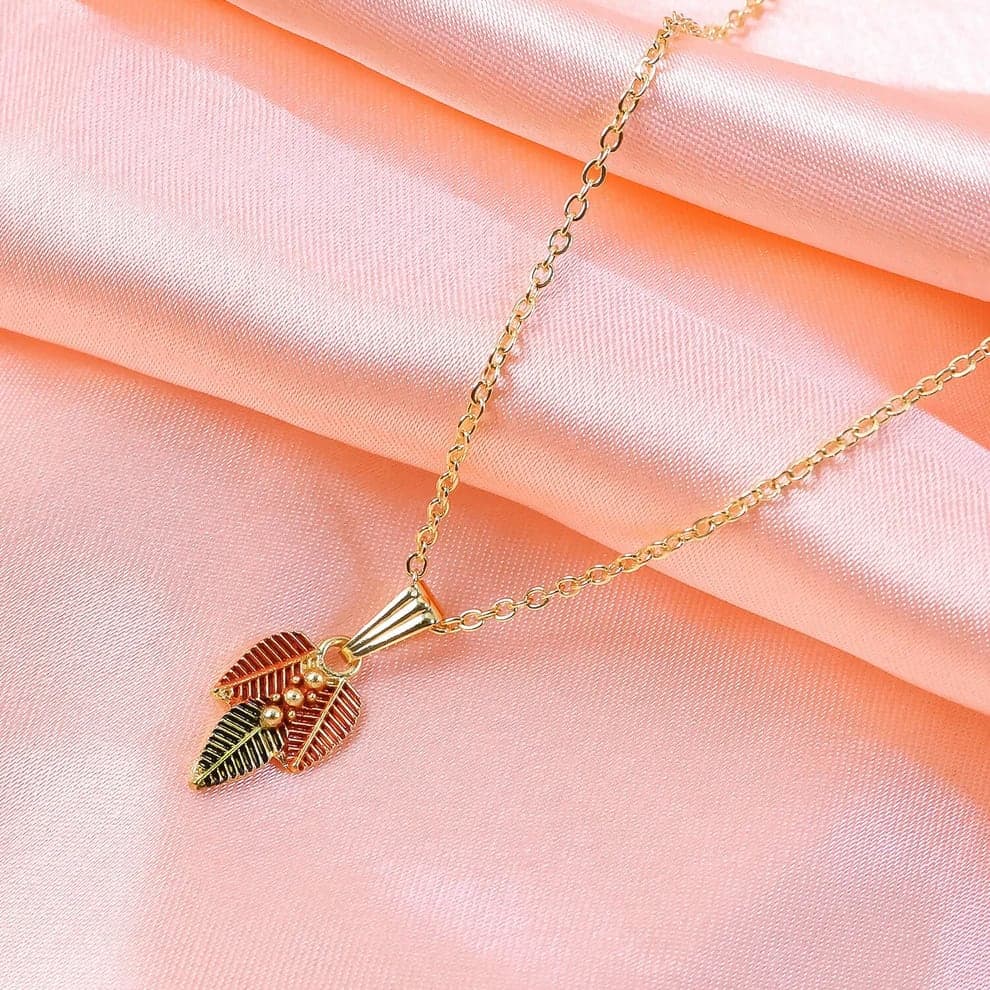 Gold Plated Leaf Pendant Necklace for Women & Girls | Elegant Fashion Chain Necklace | Lightweight Daily Wear Jewelry — thumbnail 2