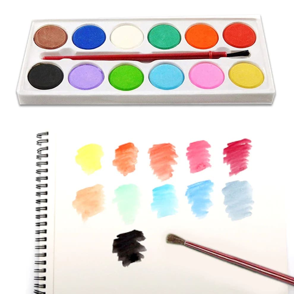 12 Shades Water Color Paint Set with Brush | Watercolour Cakes for Kids, Students & Artists | Non-Toxic Water Paint Kit — view 1