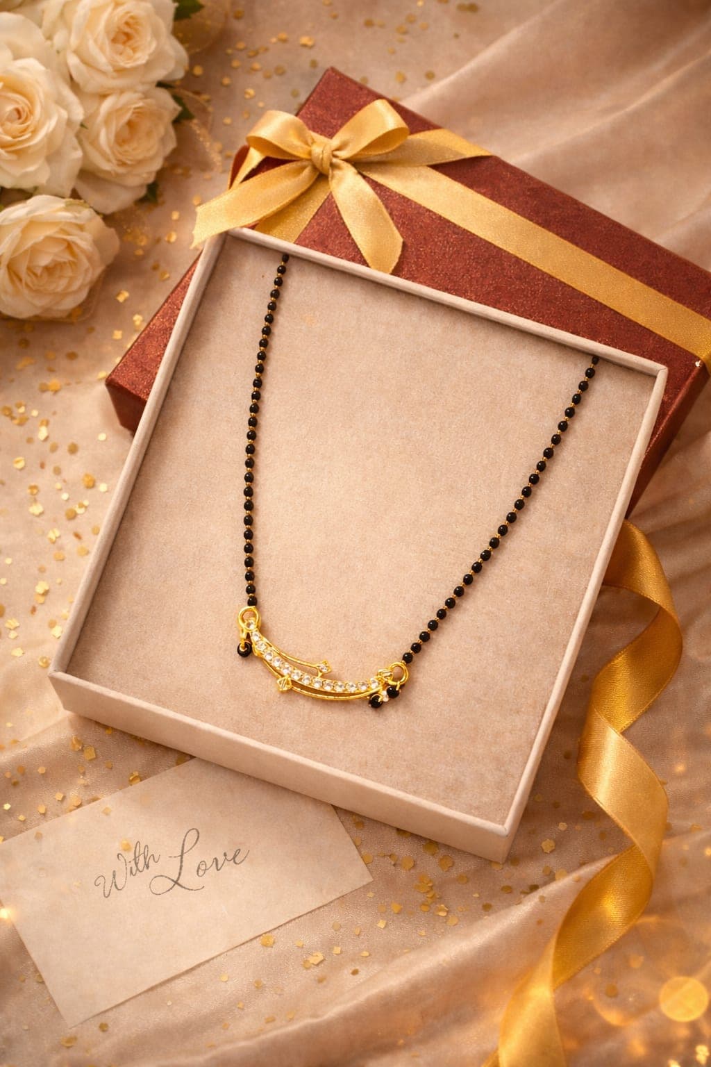 Gold Plated Crystal Mangalsutra for Women | Elegant Black Bead Traditional Mangalsutra Necklace — thumbnail 2