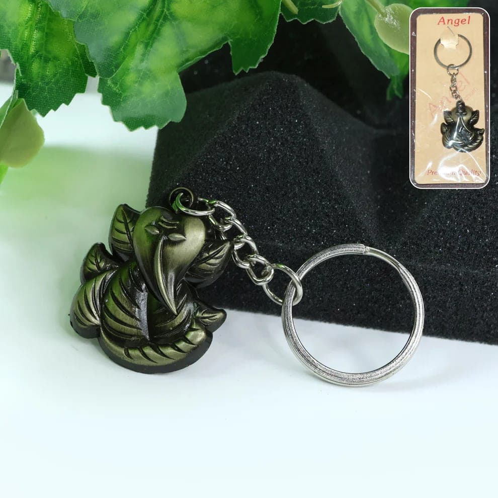 Lord Ganesha Metal Keychain | Ganpati Bappa Key Ring for Car, Bike, House & Office Keys | Antique Finish Religious Key Holder — thumbnail 4