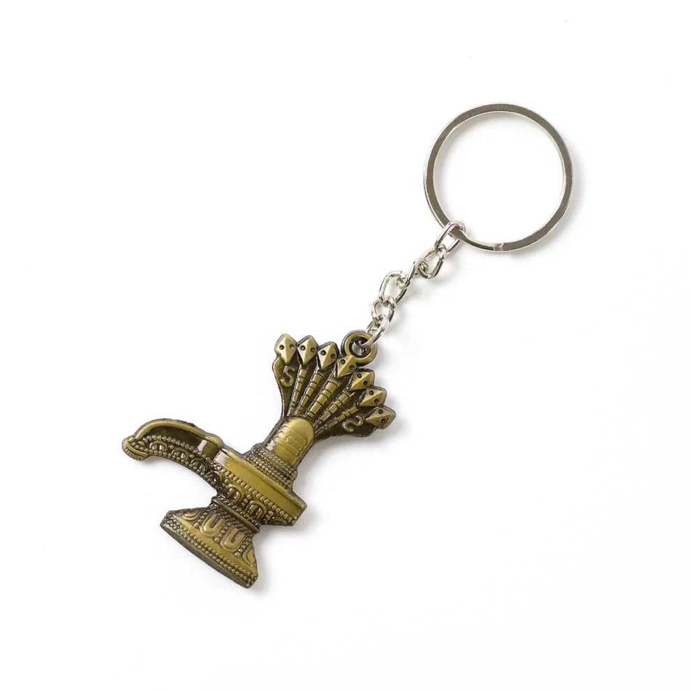 Shiv Ling Metal Keychain with Sheshnag | Mahadev Religious Key Ring for Car, Bike, House & Office Keys | Antique Brass Finish — thumbnail 2
