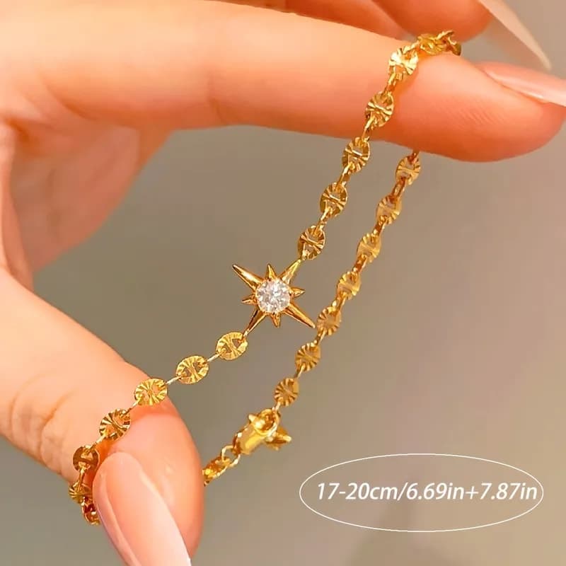 Gold Plated Starburst Crystal Bracelet for Women & Girls | Adjustable Minimalist Chain Bracelet — view 1