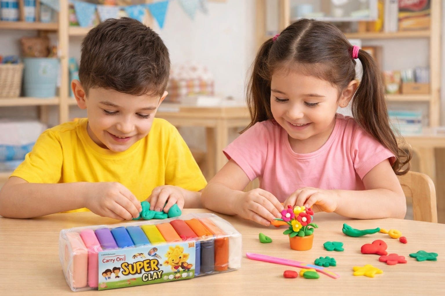 Air Dry Modeling Clay for Kids – 12 Multicolor Soft DIY Craft Clay Bars | Non-Toxic Educational Sculpting Clay | Pack of 12 Colors — thumbnail 2