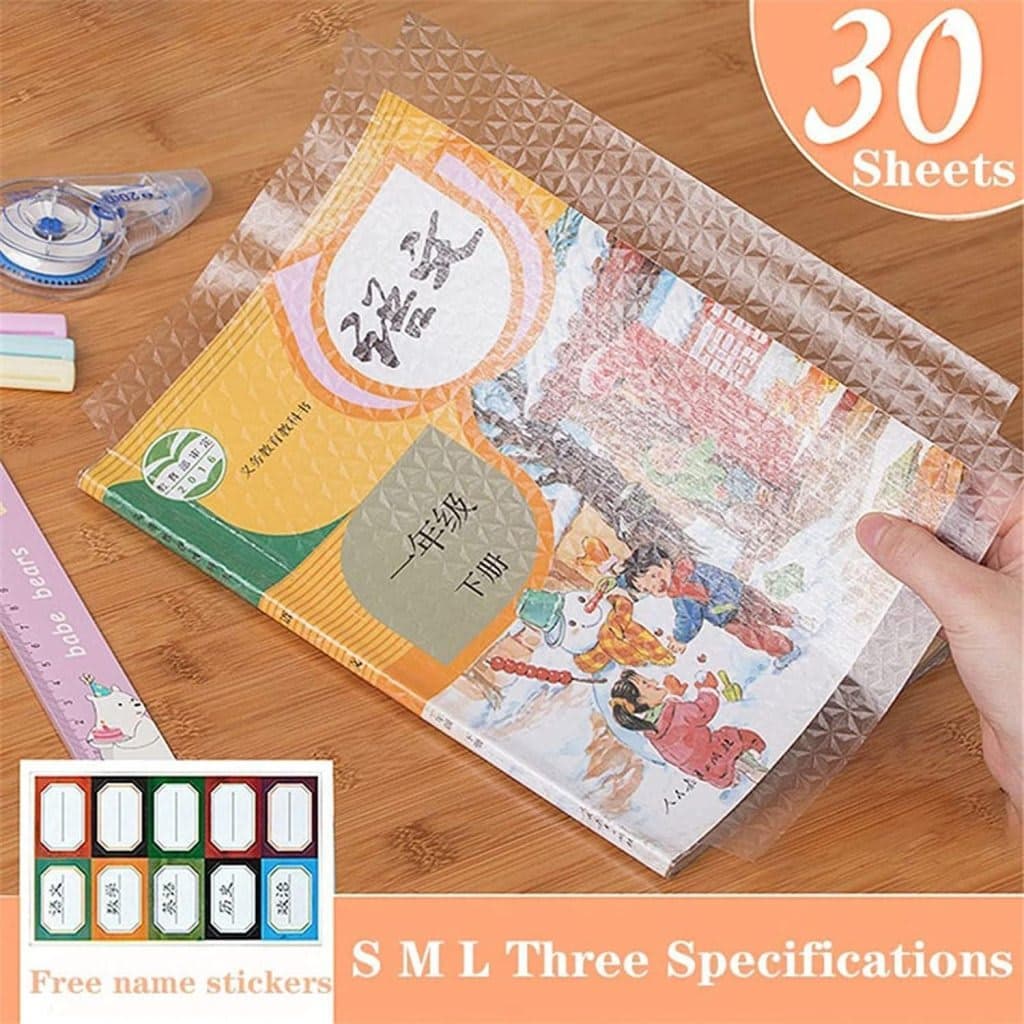 Transparent Self-Adhesive Waterproof Book Cover Sheets (Pack of 30) with Free Name Labels | Premium PVC Book Protection Film — view 1