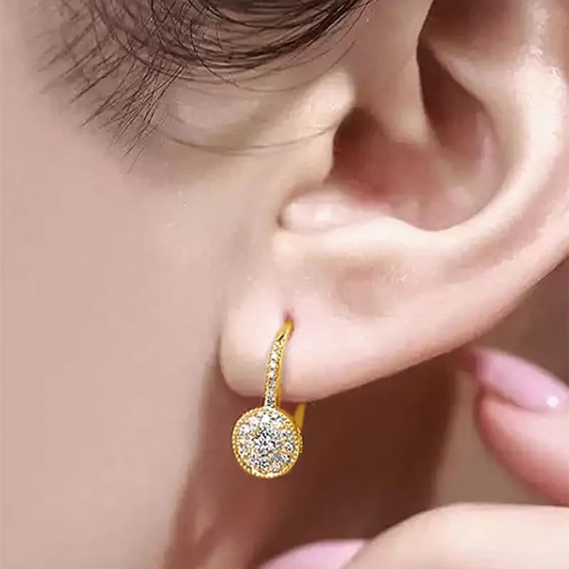 Gold-Tone Round Halo Crystal Hoop Earrings for Women & Girls | Elegant Leverback Earrings — thumbnail 4