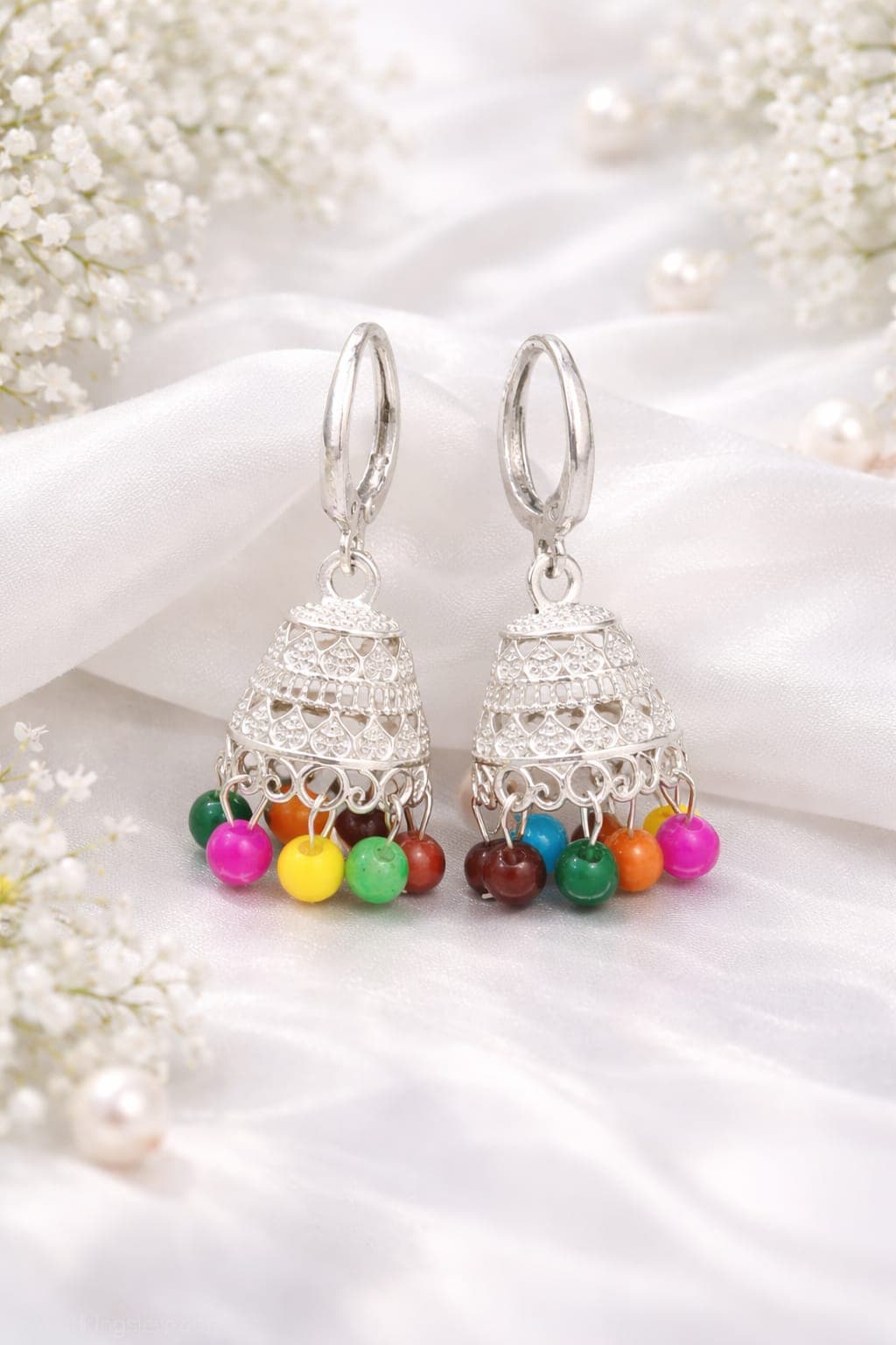 Oxidised Silver Plated Multicolor Jhumka Hoop Earrings for Women | Traditional Ethnic Dangler Earrings — view 1